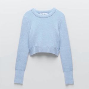 Zara Baby Blue Fuzzy Cropped Sweater